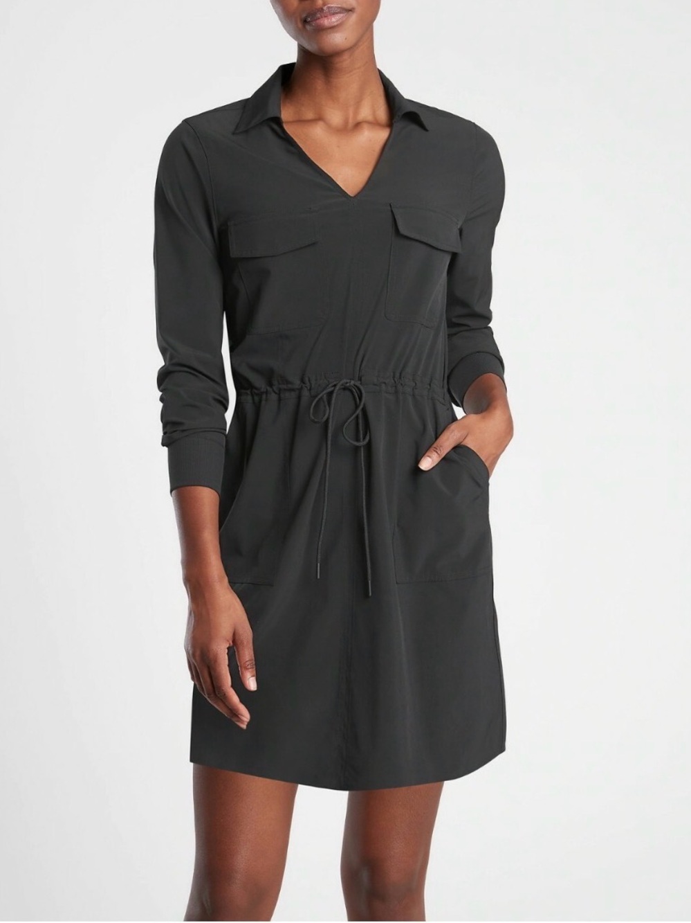 Athleta Zuma Long Sleeve Black Shirt Dress Active Athletic XS UPF 50+ Gorpcore
